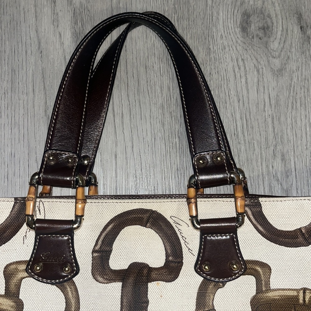 Like new Gucci Bamboo Tote Horsebit Print Canvas​ - Picture 4 of 9